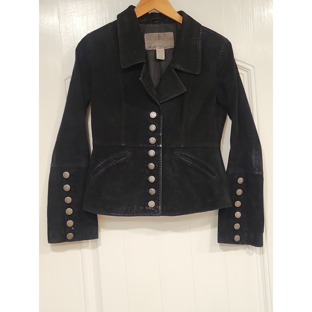 BB Dakota Vintage Women's Medium Black Suede Jacket Leather Blazer Button Up Y2K